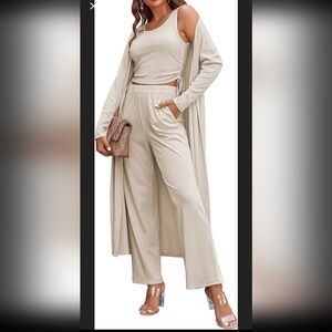 3 Piece Tan Long Sleeve Cardigan and Top Set